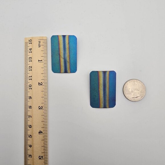 Modernist Metallic Stripe Earrings Blue Gold Geometric Aluminum Art Retro Stmt - Picture 9 of 9